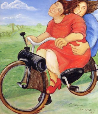 Twee dames op solex | 1995 acryl 100 x 95 cm