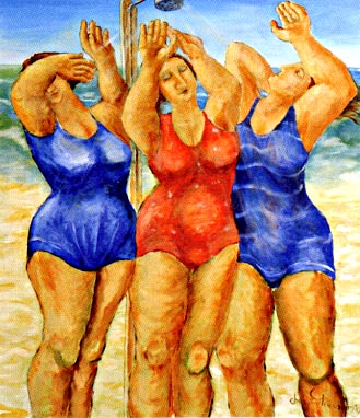 Drie gratiën onder de douche | 1999 acryl 125 x 100 cm